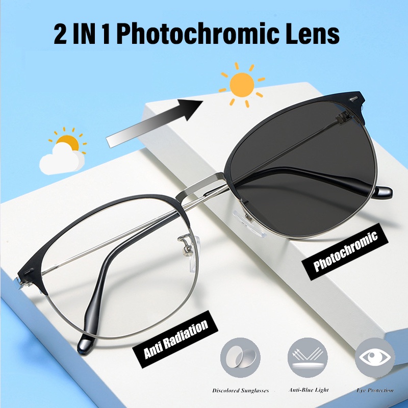 Kacamata Anti Radiasi Photochromic Dengan Bingkai Logam Transisional Untuk Pria Dan Wanita