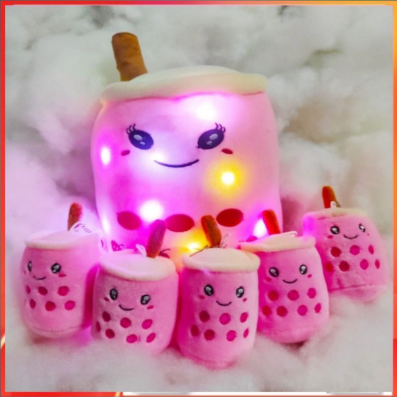 Boneka Boba Milk Tea Beranak Lucu LED Mewah Anak 5 Induk 1 Bahan Berkualitas