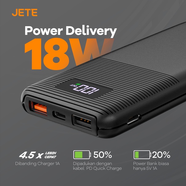 Power Bank 10000 MaH  Powerbank  Quick Charge 3.0 PD 18W JETE A9 - Garansi 2 Tahun
