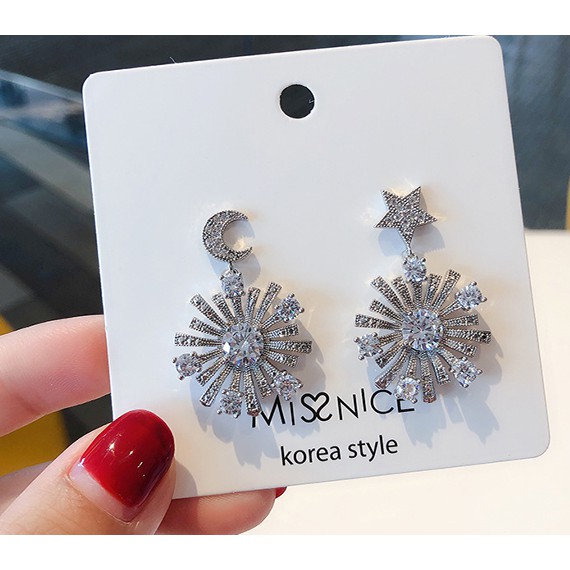 LRC Anting Tusuk Fashion Silver 925 Silver Needle Micro Inlaid Zircon Star Moon Round Earrings D1527