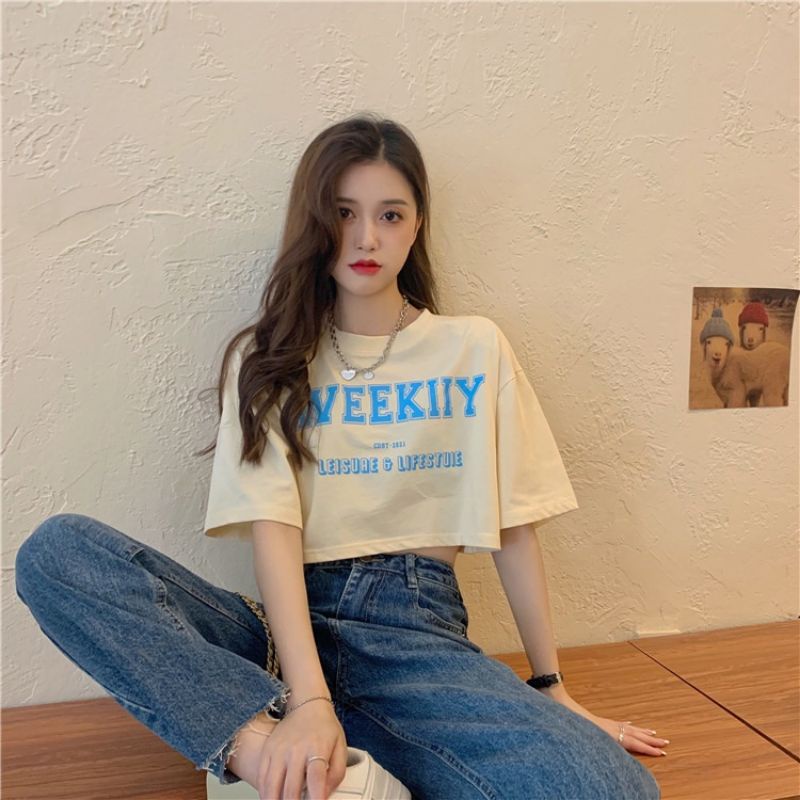 Kaos Crop Tee Crop Top WEEK Weekend Vibes Oversize S M L XL 2XL 3XL Tshirt Jumbo Korean Urban Style Tee Putih Khaki Cream Pink Atasan Pendek Cotton Combed 30s