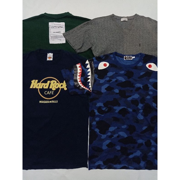 Baju vetements inside out, kaos bape shark army, knitwear ysl, tee hardrock vintage rare