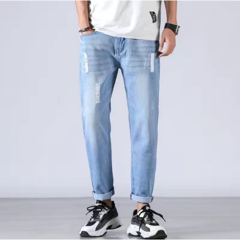 Celana jins pria celana jeans pria sobek celana jeans lois original pria celana panjang jeans robek 