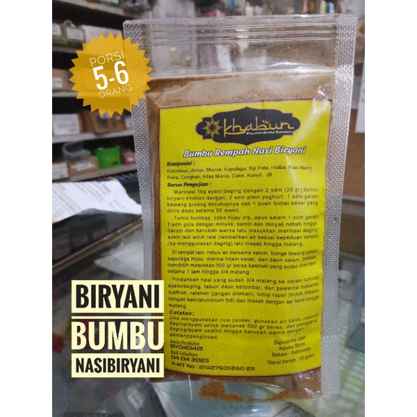 

Bumbu Nasi Biryani Khabun Biryani (porsi 5-6 orang)