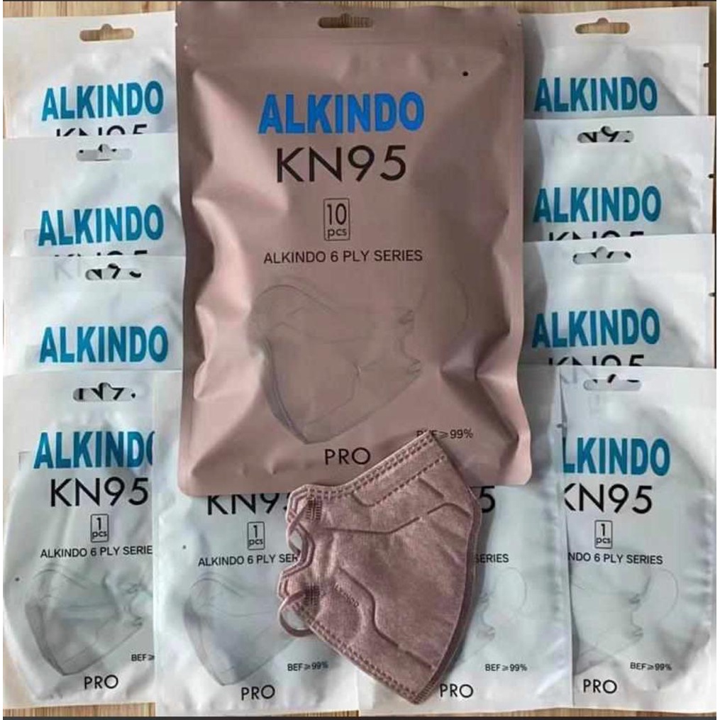 Masker KN95 Pro 6PLY Alkindo Emboss Earloop Single / Individual Pack 1 Pack Isi 10 Pcs