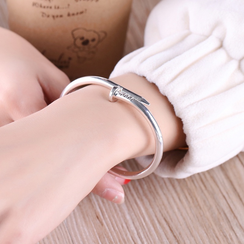 Creative Simple Metal Nail Shape Couple Bracelet/ Trend All-match Opening Bangle/ Valentine's Day Men Women Wrist Jewelry