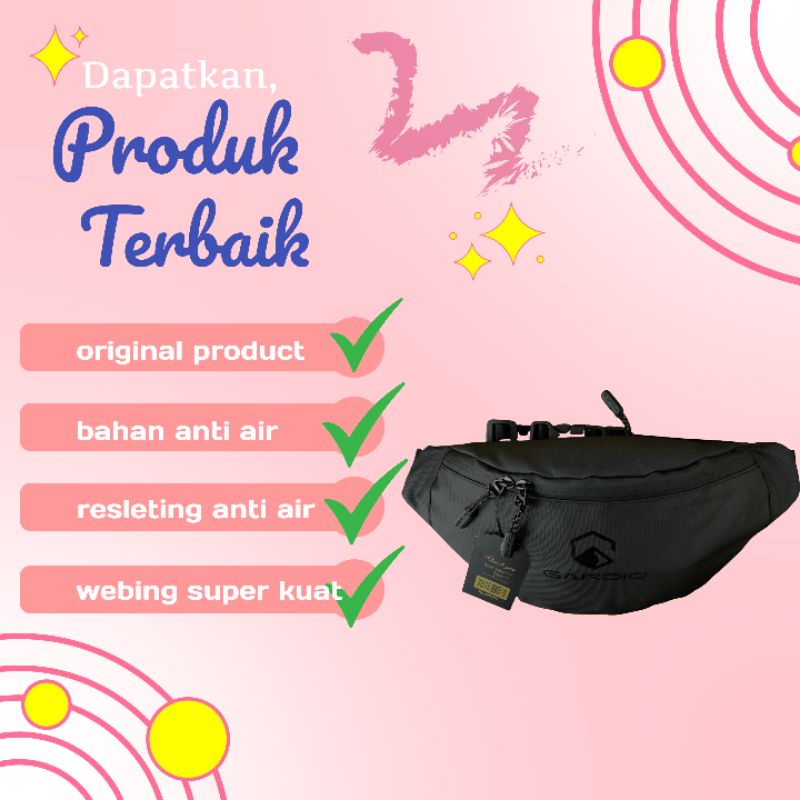 Gardio.Tas selempang pria wanita/ waistbag full black tas selempang original tas selempang pria tas anti air