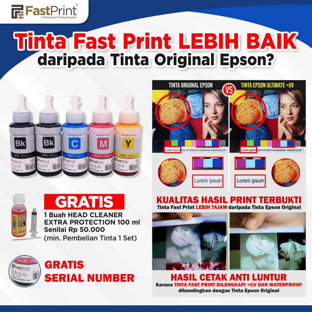 Tinta Photo Ultimate Plus UV Epson L Series 1 Set - 5 Warna - 70 ML