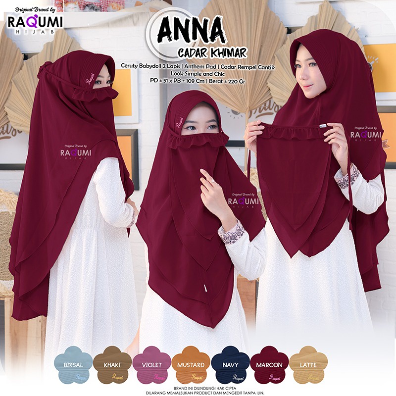 Anna Cadar Khimar Original Raqumi Khimar Ceruty Babydoll Khimar 2 Lapis Raqumi Anna Raqumi