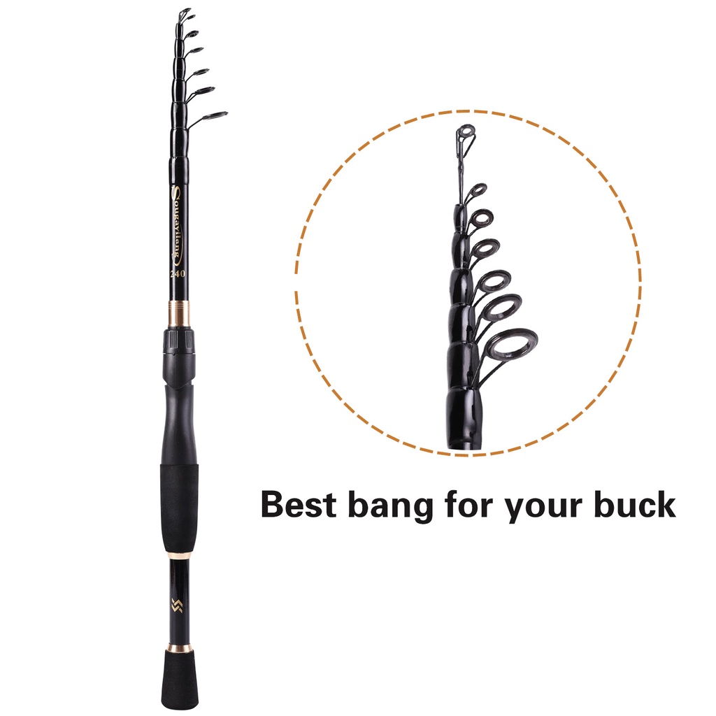 Sougayilang Joran Pancing 1.8M-2.1M Portabel Fiber Karbon Teleskopis Fishing Rod  5.2:1 GR Gulungan Pemintalan Memancing Kanan/Kiri Dapat Diganti Pegangan dan Pancing Umpan Pancing Untuk Air Tawar