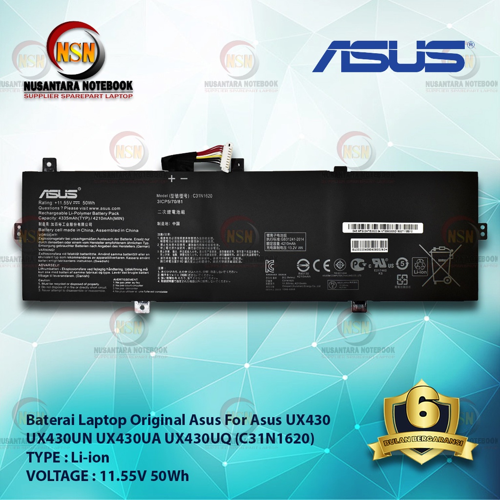 Baterai Original Laptop For Asus UX430 UX430UN C31N1620 11.55V 50Wh