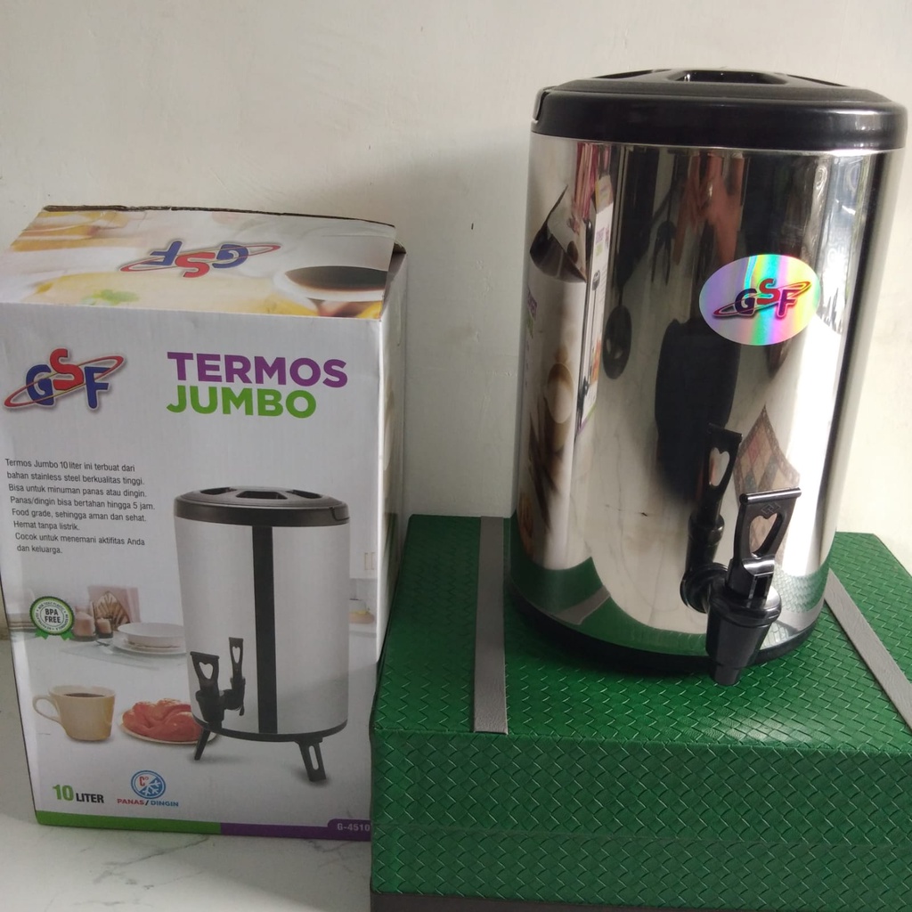 THERMOS JUMBO 10 LITER GSF G-4510 / WATER JUG MILK TEA BUCKET TERMOS TUAS KERAN KAPASITAS BESAR STAINLESS STEEL 10 LITER 10L 10 L 10LITER GSF 4510 DRINK JAR / THERMOS TEMPAT MINUM TEH KOPI / TERMOS JUMBO 10 LITER GSF 4510