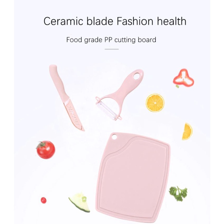 Talenan Tempat Alas Potong Pemotong Pengupas Buah dengan Peeler dan Pisau Dapur Multifungsi Cutting Board with Ceramic Knife + Peeling Knife