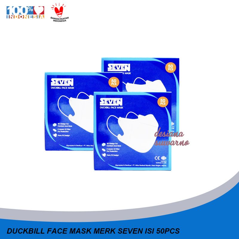 MASKER MEDIS DUCKBILL MERK SEVEN 4PLY ISI 50PCS
