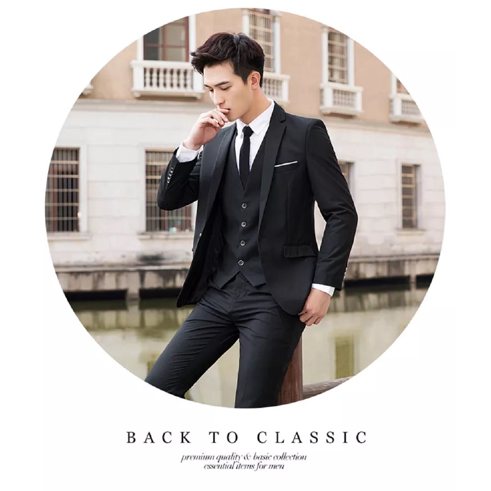SETELAN JAS NIKAH RESMI FORMAL HITAM PRIA SLIMFIT LENGKAP 5IN1 - FULL BLACK TWIST WHITE LIST ORIGINAL NIKAYU EXCLUSIVE
