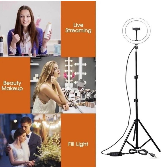 Paket Ring Fill Light 26 CM / 10.2&quot; Mirror Dengan Tripod 2.1M Youtuber Live Streaming