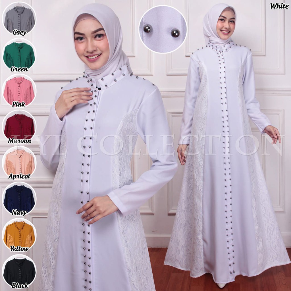 Gamis Luxmote Busui Brukat Corneli +  Payet Silver Baju Muslim Pesta Lebaran Long Dress Maxi Terbaru