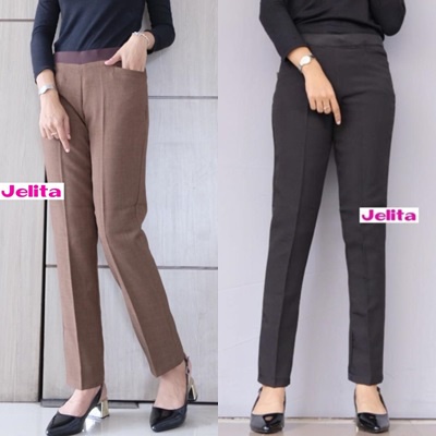 OFFICE PANTS / 13.7 / BAHAN KATUN WOLL (SERAT KAYU) / FULL KARET / ALLSIZE FIT M-XL / CELANA KANTOR WANITA / JELITA