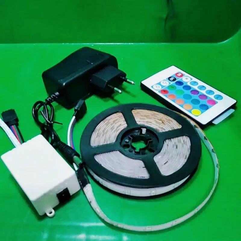 Led Strip RGB Set IP44 3528 Mata Kecil ( Remot + Adaptor )