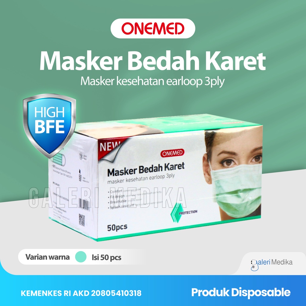 Onemed Masker Bedah Karet / Masker Earloop 3 Ply Earloop Box Isi 50 Pcs