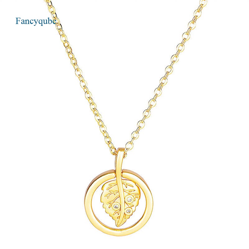 Fancyqube Kalung Choker Liontin Daun Bulat Bahan Stainless Steel Warna Emas Gaya Kasual Untuk Wanita