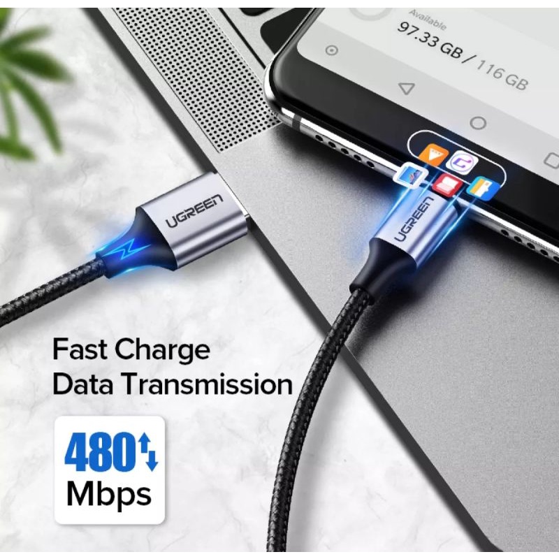 Ugreen USB Cable Type C Nylon Braided 3A fast charging Original - Kabel Data Charger