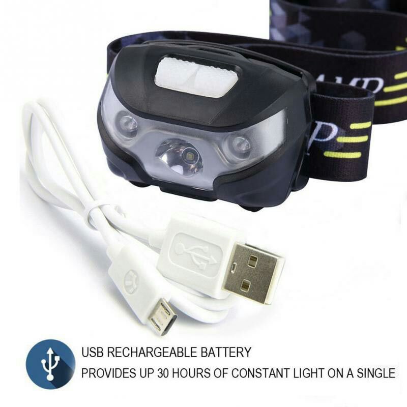 Senter LED Kepala Headlamp Flashlight rechargeable USB + Motion Black