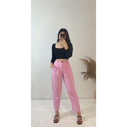 JOSHIN Celana wanita kulot polos kancing highwaist 03 - kulot pants seoul