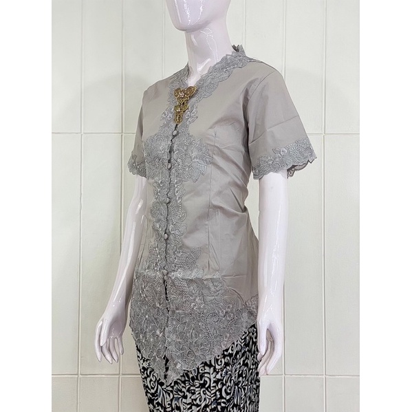 JESS01 - Daliyu KEBAYA ENCIM JUMBO LENGAN PENDEK BORDIR SENADA Katun Stretch / 2L 3L 4L 5L-Abu