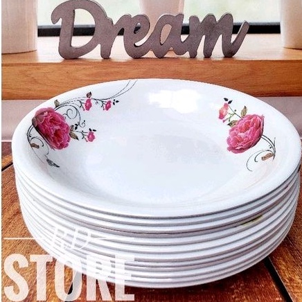 PROMO 12.PCS PIRING MAKAN CEKUNG MOTIF ROSE MELAMINE