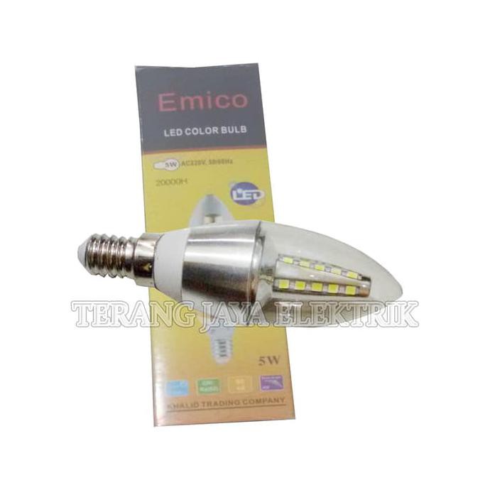 Diskon Lampu/Bohlam Led Candle / Hias/Jantung Putih E14 5 Watt Emico Terbaru