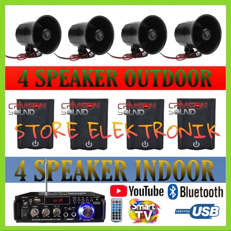 Paket Sound 8 Titik , 4 Indoor 4 Outdoor Ampli bluetooth , Cafe , Sekolahan