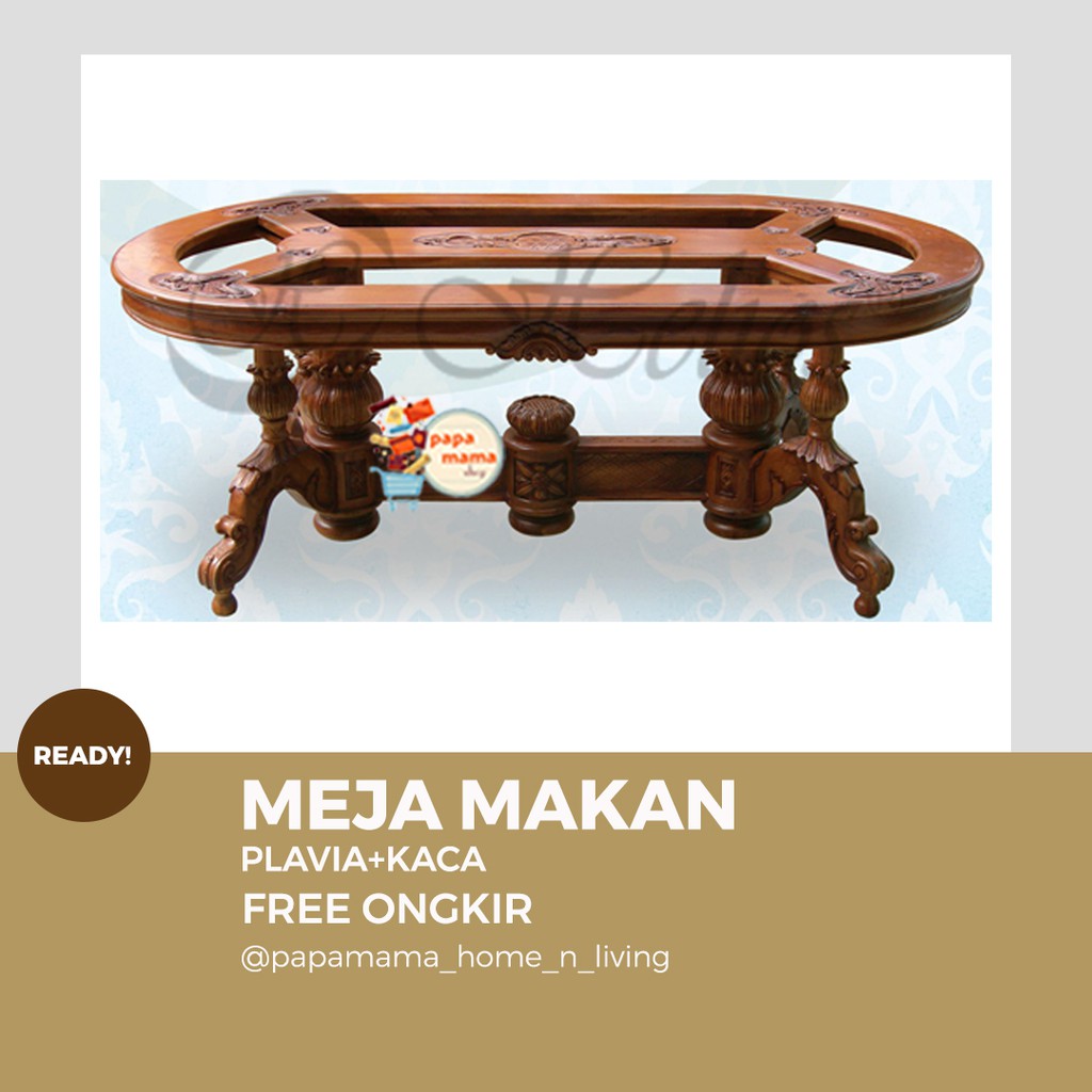Meja Makan Mewah Kayu Jati Jepara - Meja Makan Murah - Meja Makan Oval tipe Plavia plus Kaca - Medan
