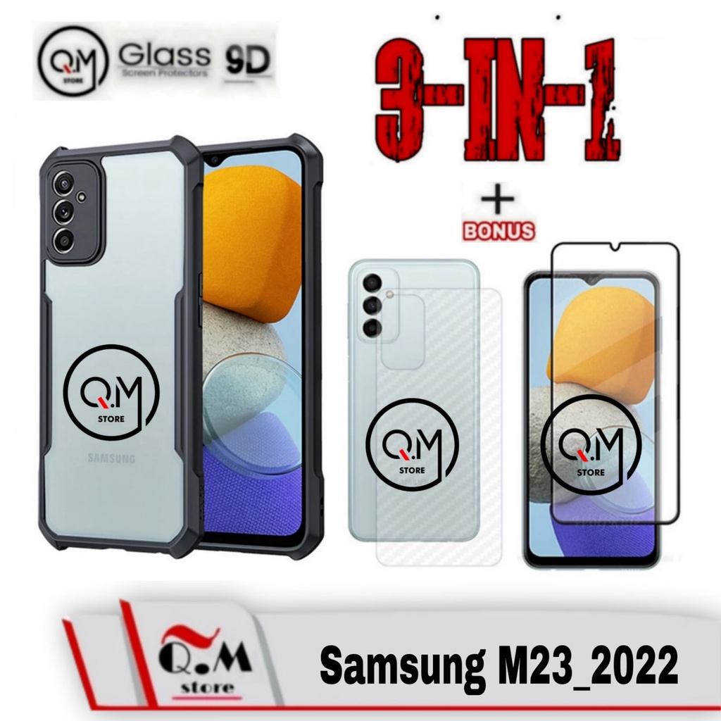 Paket 3 in1 Case Transparan Samsung M23 / Samsung A23 New 2022 Softcase Transparan Armor Acrilik Pelindung Back Cover