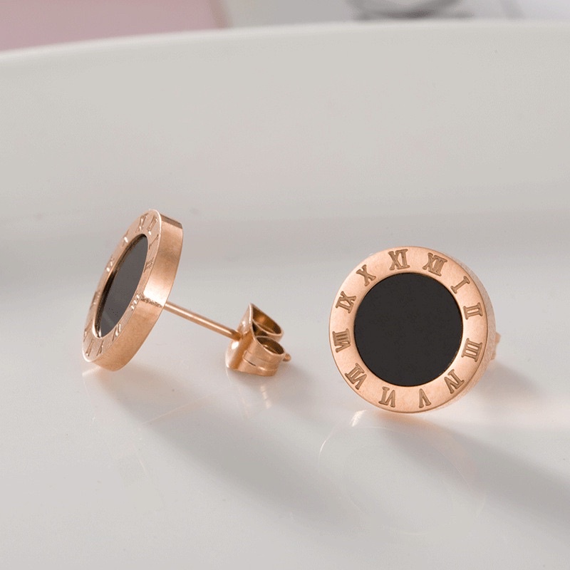 anting titanium asli original stainless steel mewah elegan keren lucu terbaru termurah terlaris bulat hitam romawi