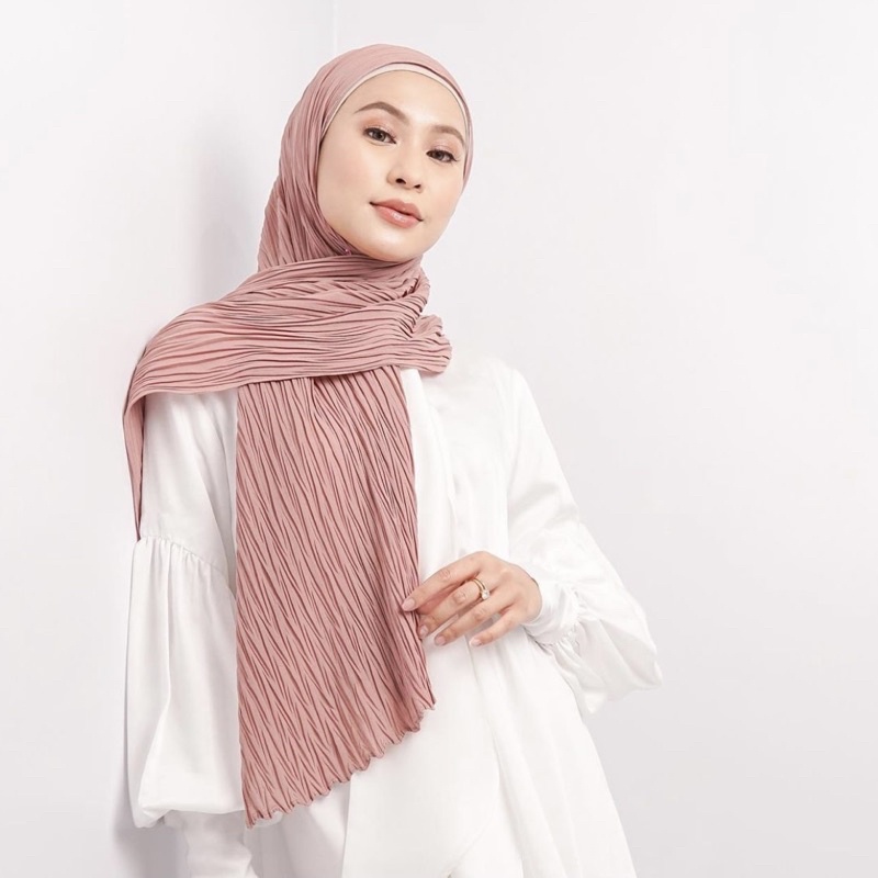 Pashmina Padi Zafron Ceruty Babydoll Tanpa Garis Pleated Pasmina Plisket Hijao