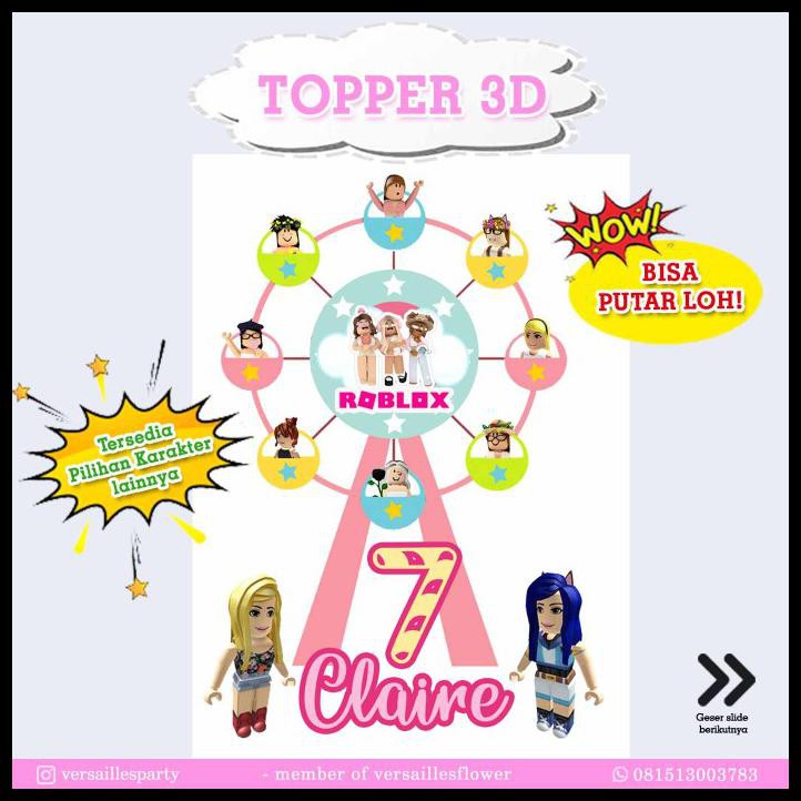 Topper Kue Roblox Girl 3D Bianglala / Cake Topper Roblox Girl / Hiasan