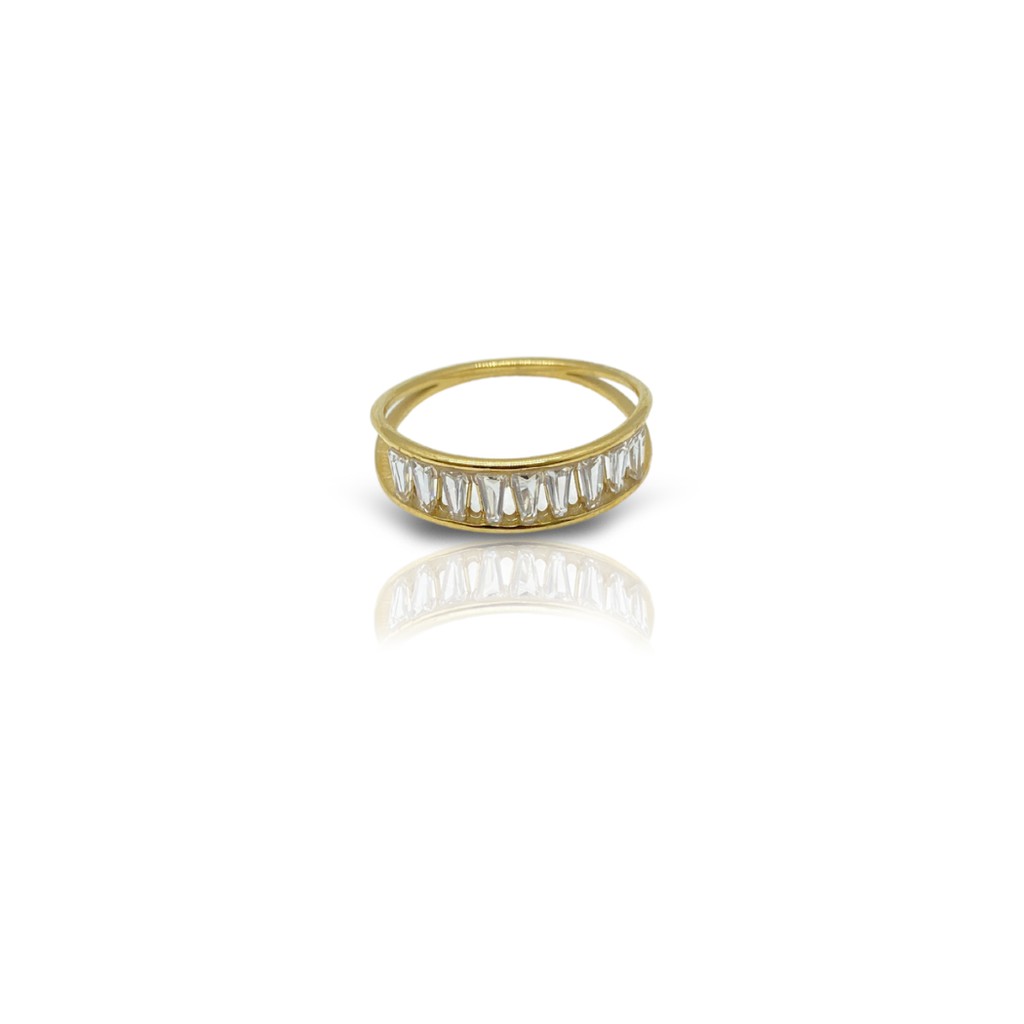 [NOIN] Cincin Titanium Wanita Elegan Double Ring Gold Permata Putih - Aksesoris Perhiasan CNT-0118