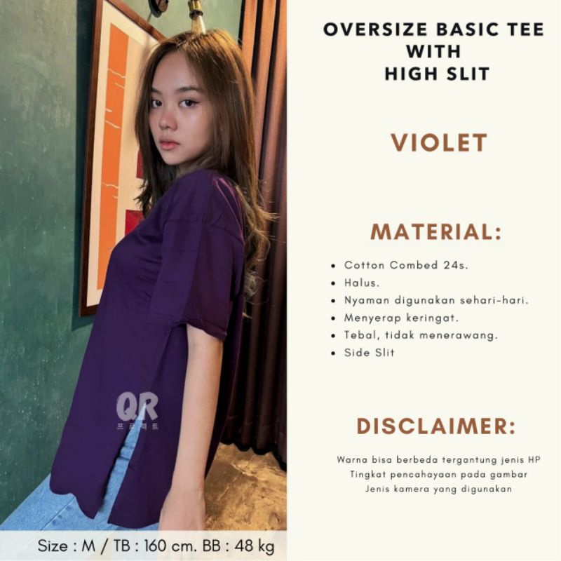 Kaos Polos Oversize High Slits Cotton Combed 24s Premium Oversized Tshirt - VIOLET