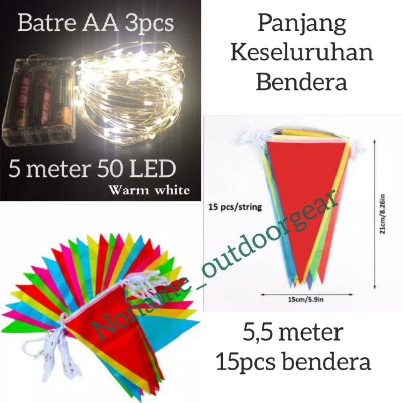 Paket Lampu camping+Bendera not nepal flag Lampu tenda