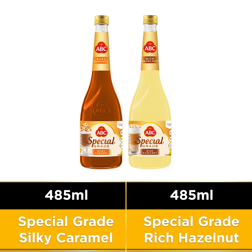 Abc Sirup Special Grade Rich Hazelnut 485 Ml &amp; Silky Caramel 485 Ml