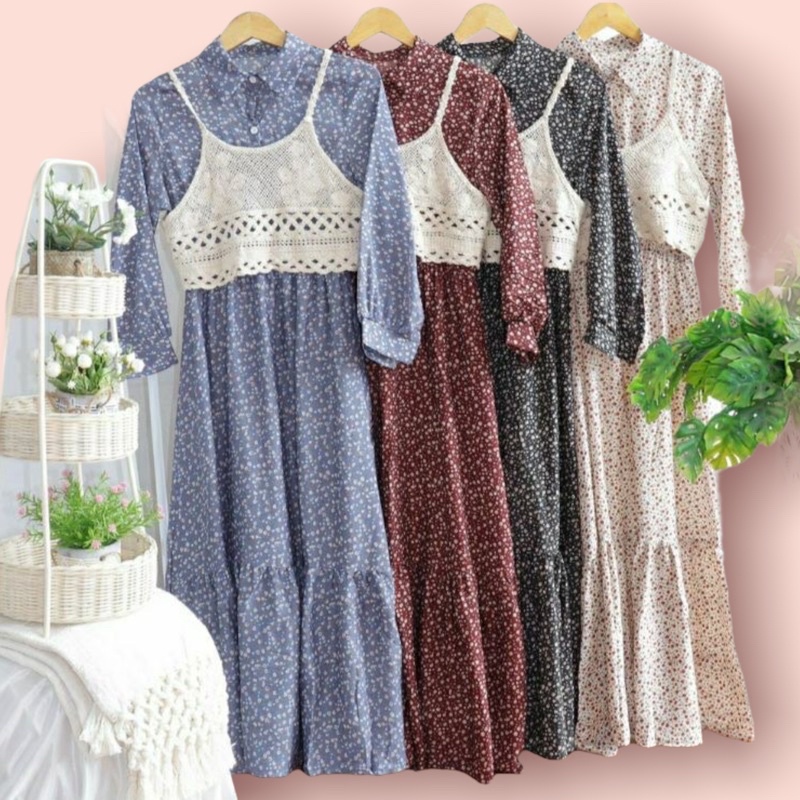 Delara MLF - Tunik Wanita Rompi Rajut - Atasan Panjang - Midi Dress Polkadot Mix Knit Vest