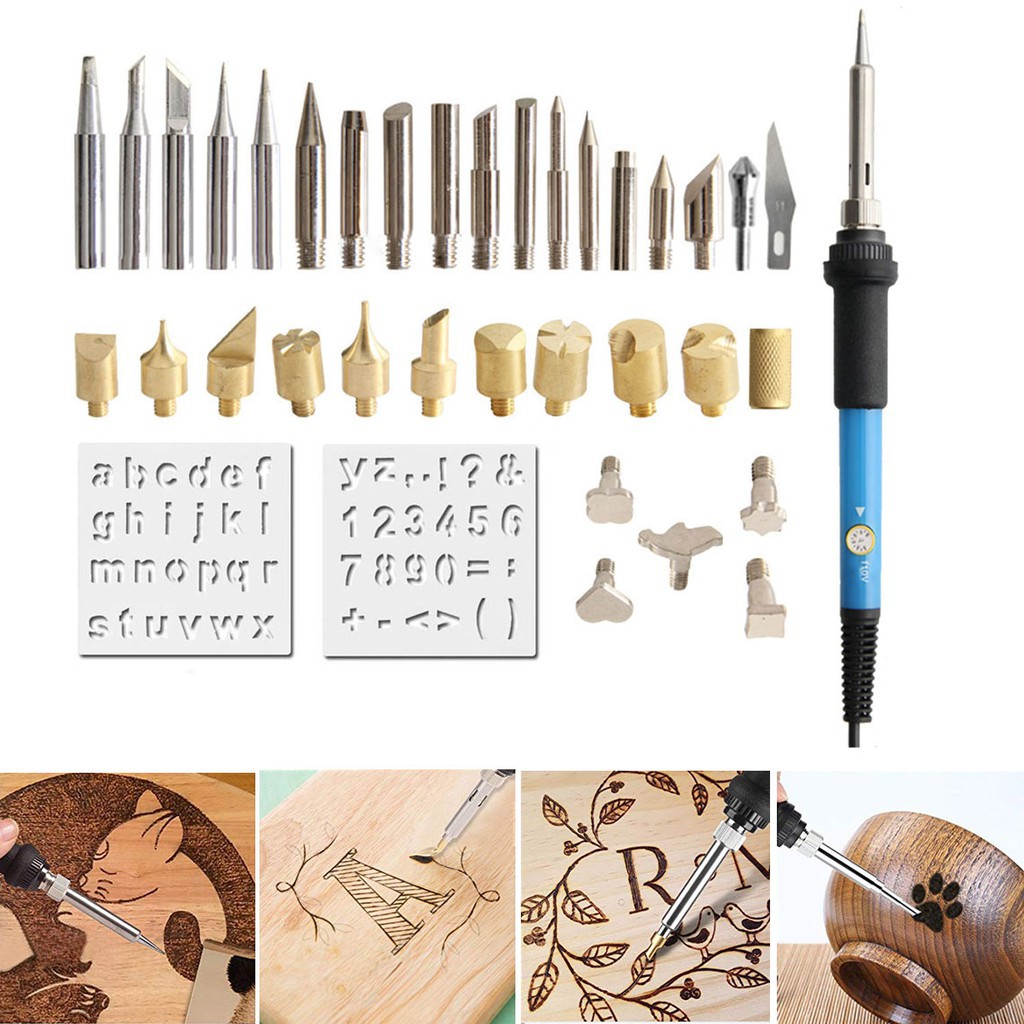 Masih Ada 39Pcs Set Pen Pyrography Solder Besi Dengan Lampu Indikator Untuk Kerajinan Kayu