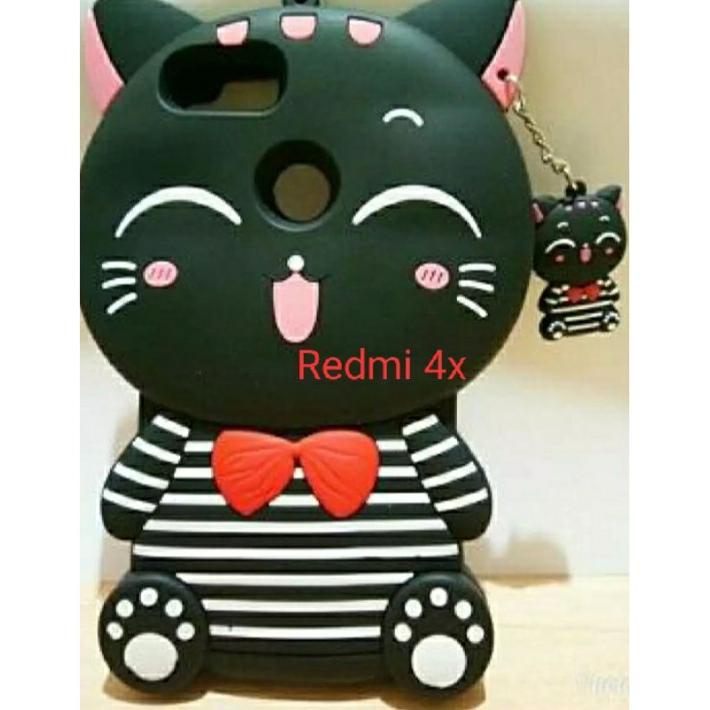 Terbaru!!! 3D Case Xiaomi Redmi 4x /Redmi 4x Prime Softcase 4D Karakter Kucing Hitam
