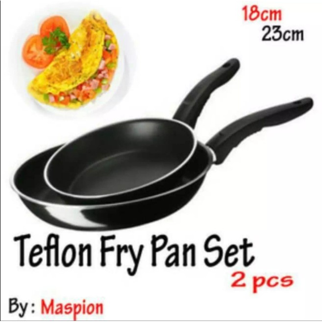 Murah Lebay Teflon set 2pcs 18cm dan 23cm Fry Pan Set Teflon Wajan Anti Lengket Teflon 2 Set Hitam Worldhome66