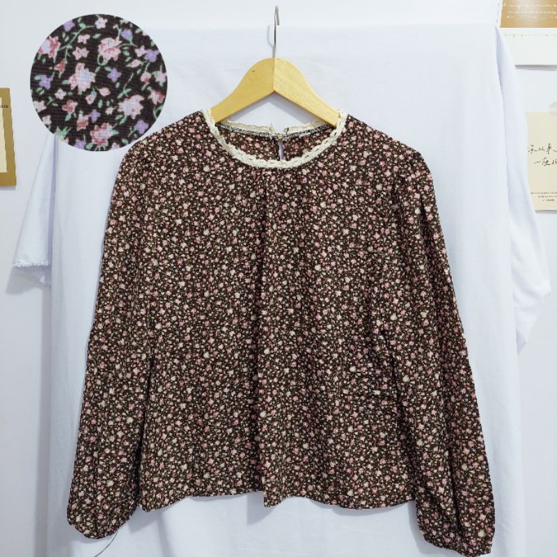 【BISA COD】Chiffon Lace Floral Blouse wanita Lengan Panjang summer atasan blus import cewek-Motif 17
