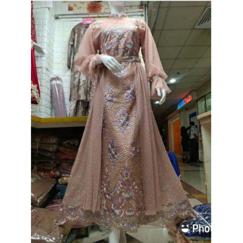(COD)GAMIS PESTA MEWAH/BROKAT TILE BORDIR