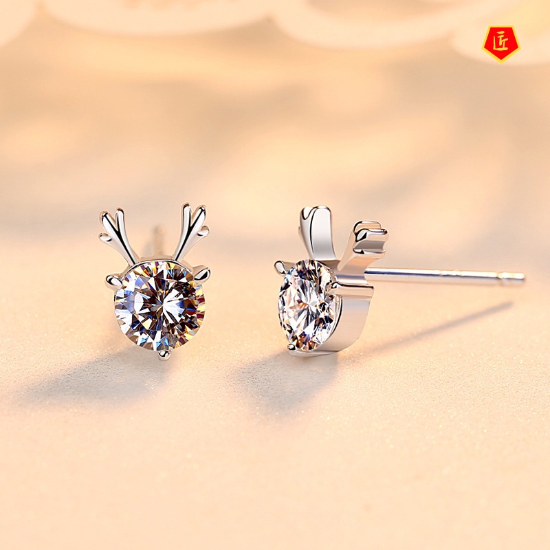 [Ready Stock]Creative Diamond 925 Sterling Silver Elk Stud Earrings