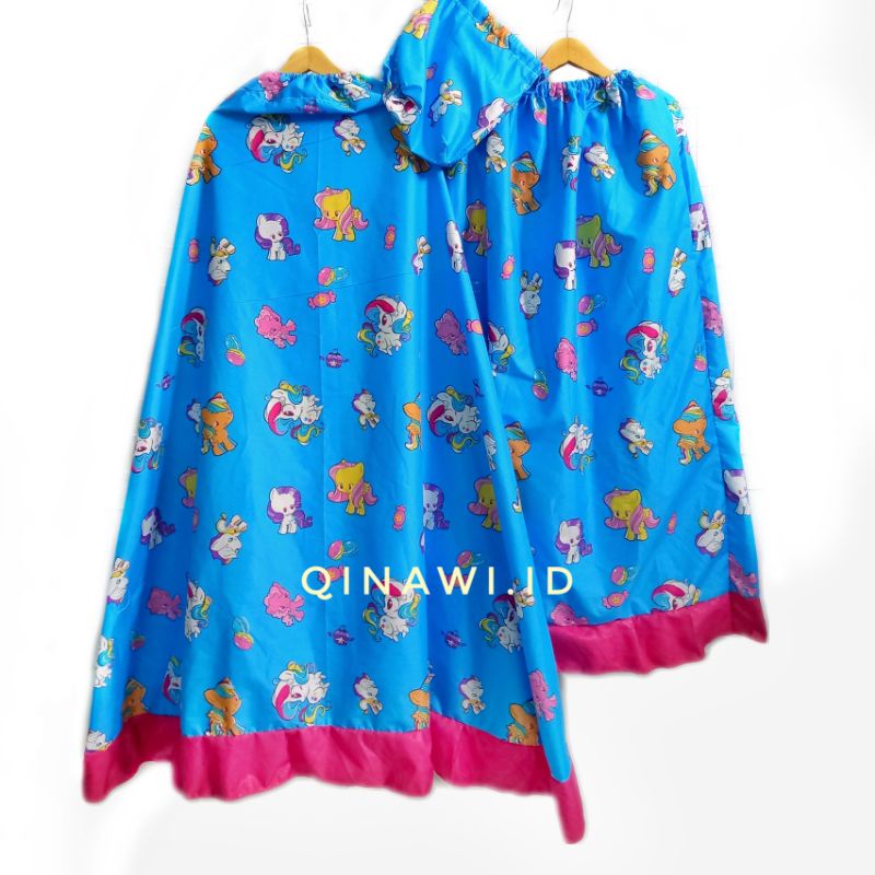 MUKENA ANAK PEREMPUAN  KATUN ADEM MOTIF KARTUN USIA 5 6 7 8 TAHUN size M L dan XL-BLUE LITTLE PONY