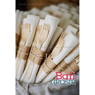 100Pcs Sendok KAYU Garpu Pisau Makan Wooden Spoon Fork BGRS Disposable